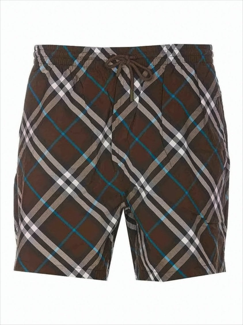 Plaid Patterned Nylon Shorts with Drawstring Waist
