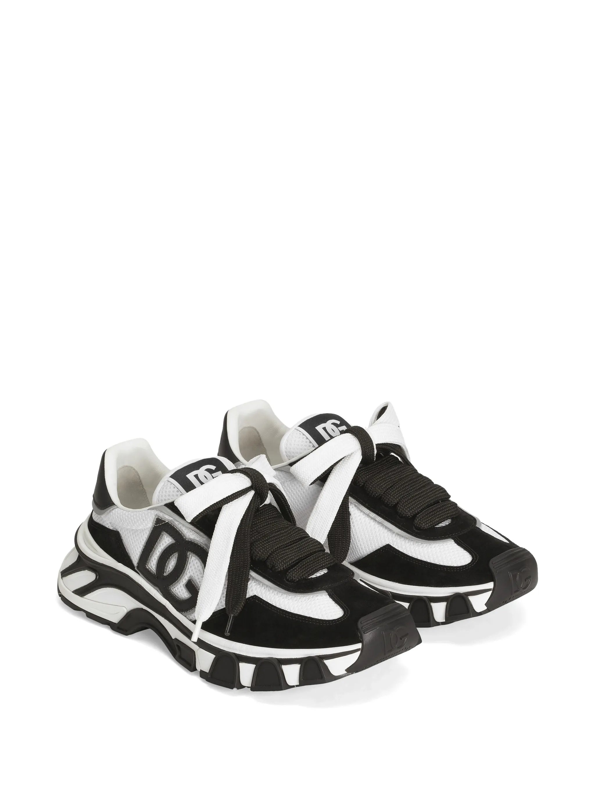 Black/White Dynamic Chunky Mesh Leather Sneakers