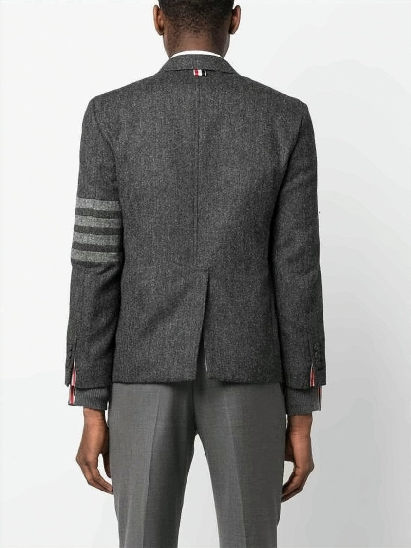 Tailored Grey Suit Jacket with Notch Lapel and Signature Stripes