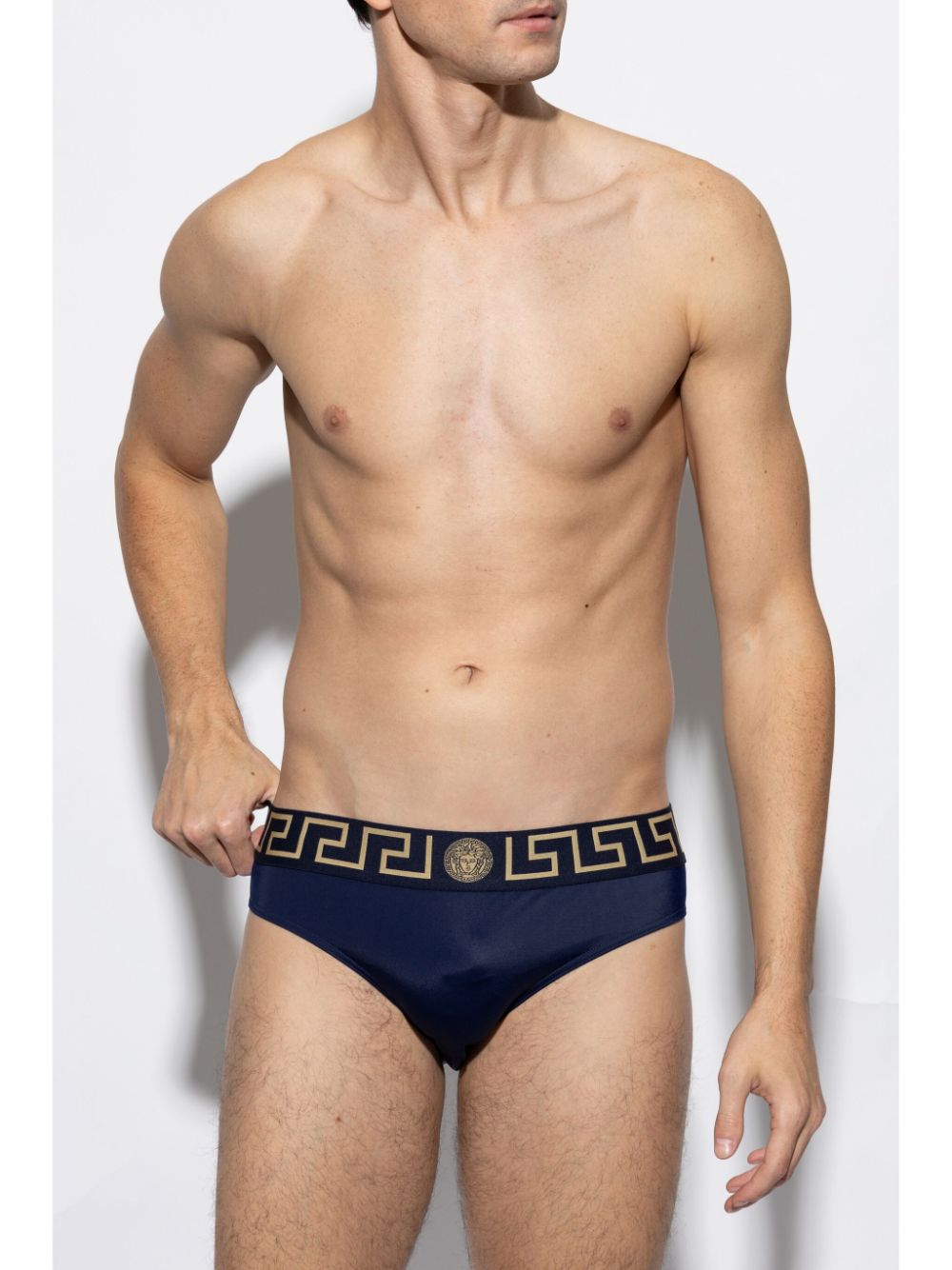 Navy Blue Stretch Cotton Swim Briefs