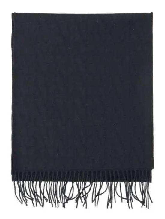 Textured Black Wool Scarf with Fringed Edges