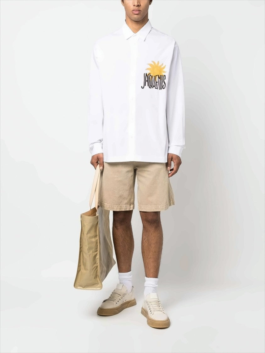 Long-Sleeve Cotton Shirt with Embroidered Sun Motif