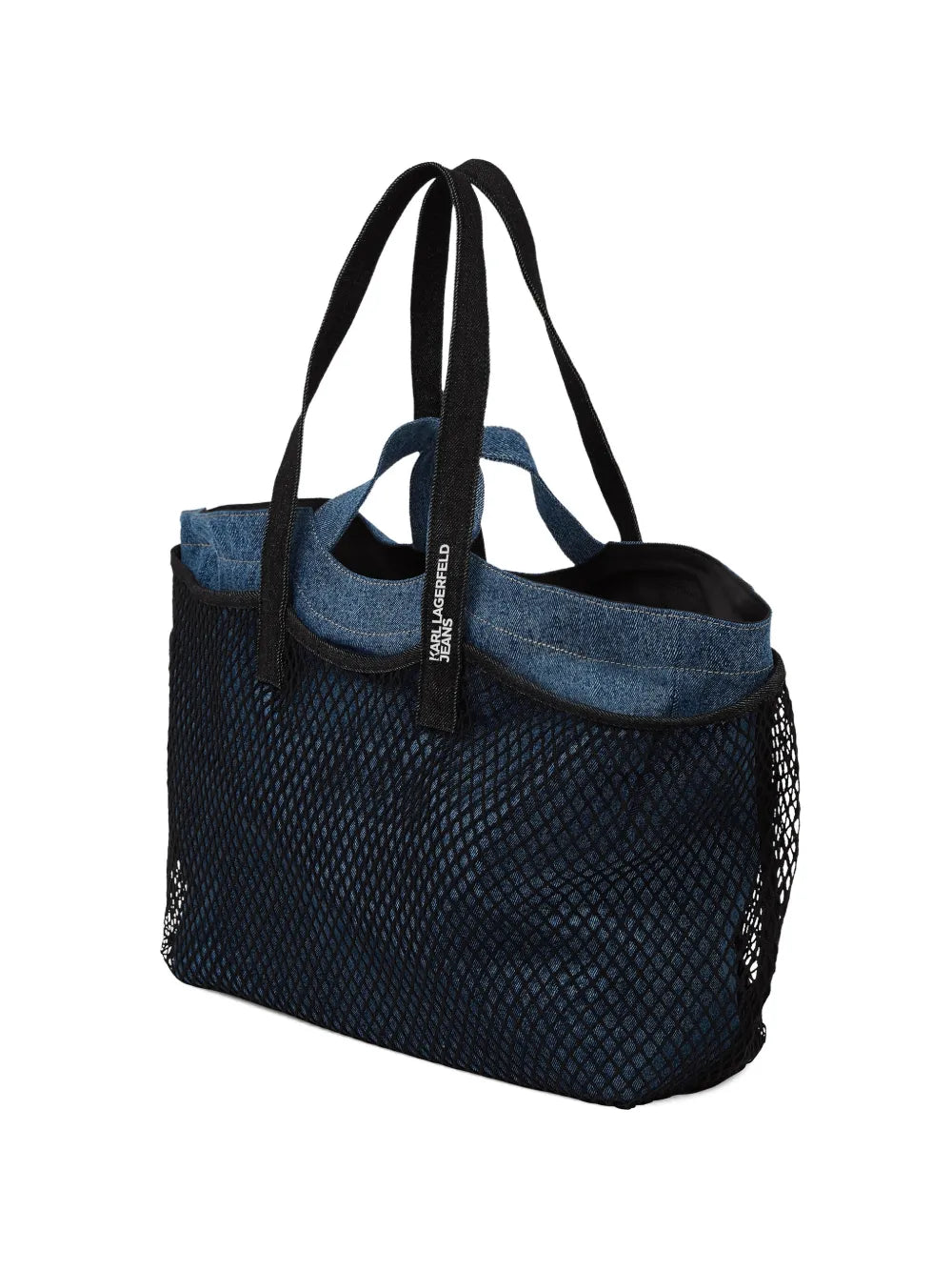 Spacious Tote with Black Mesh and Denim Lining