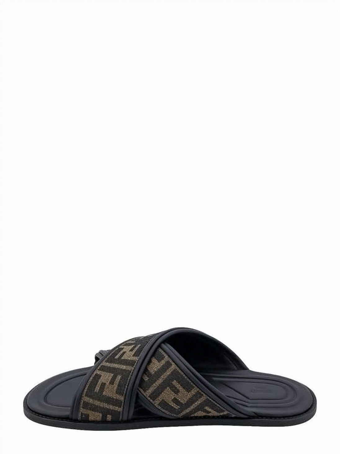 Crisscross Fabric Slide Sandals with Monogram Design