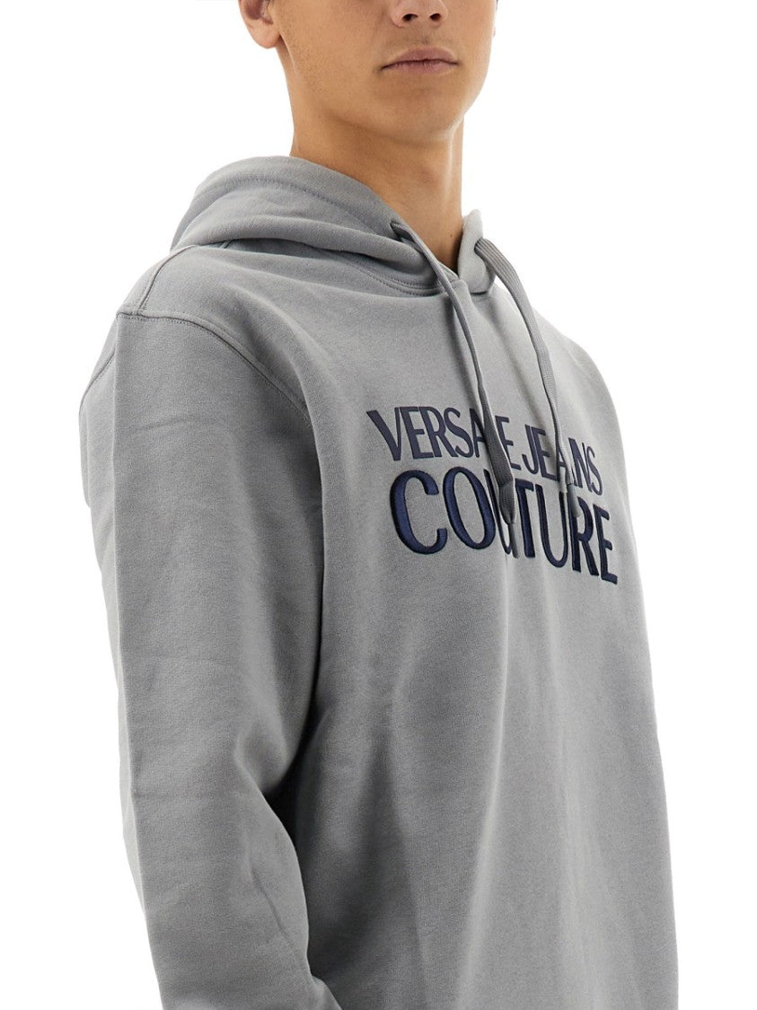 Grey Logo Print Sweatshirt With Classic Hood