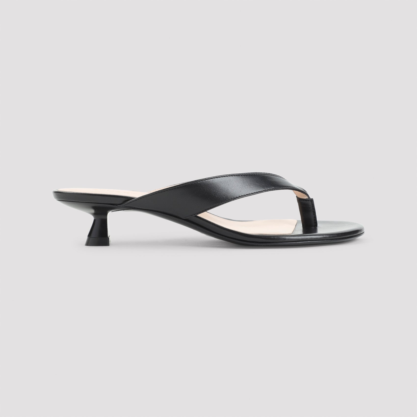 Black Leather Sandals with Sculpted Kitten Heel