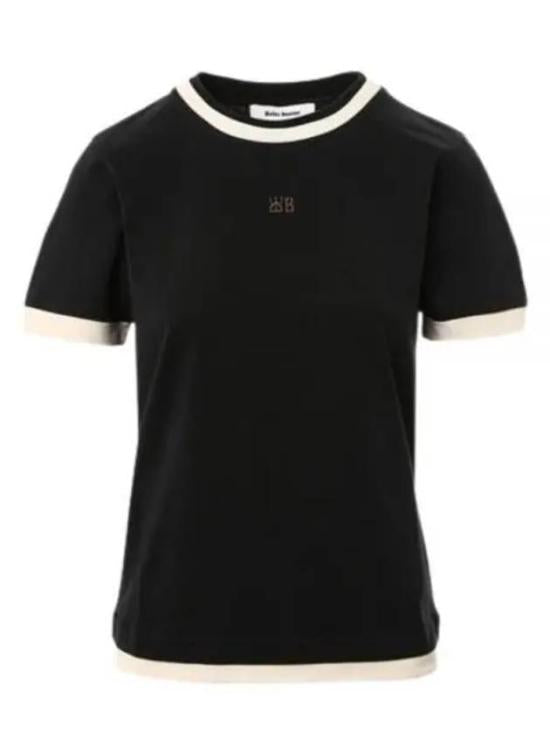 Black Short-Sleeved T-Shirt with Contrasting White Trim