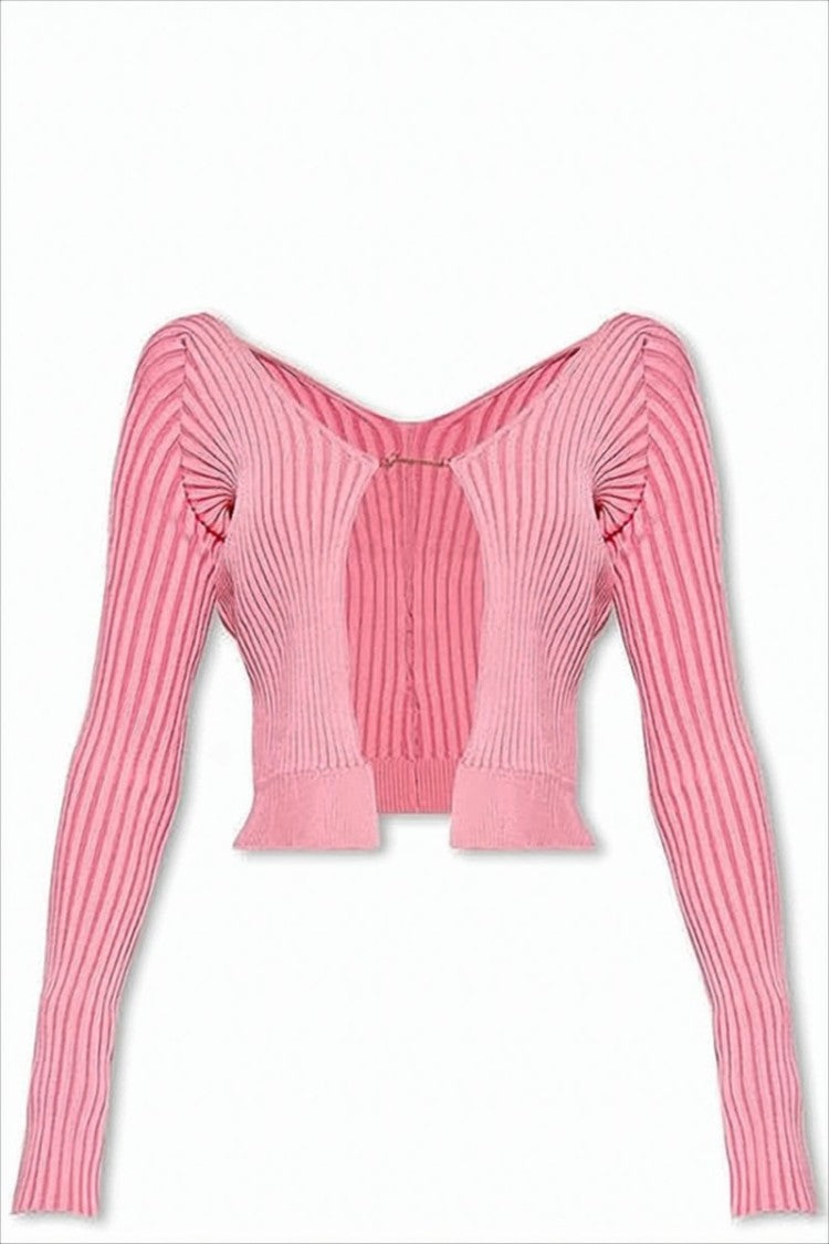 Ribbed Knit Cropped Bolero with Unique Hook Closure