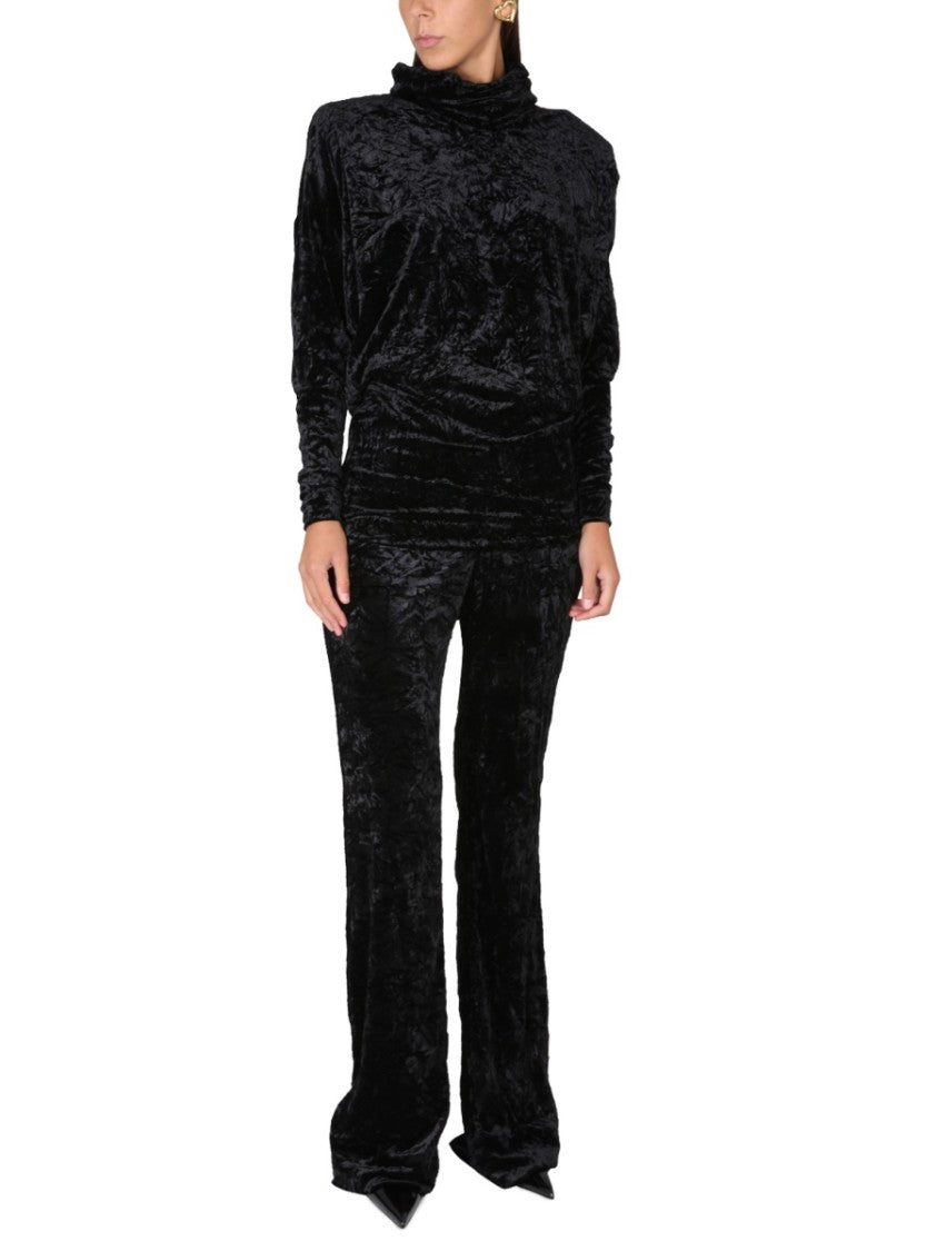 High Shawl Collar Velvet Turtleneck Top