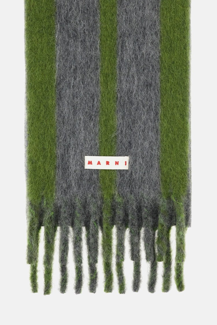 Large Striped Wool Scarf With Logo Detail