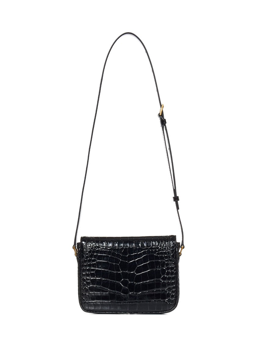 Black Crocodile-Print Leather  Small Shoulder Bag