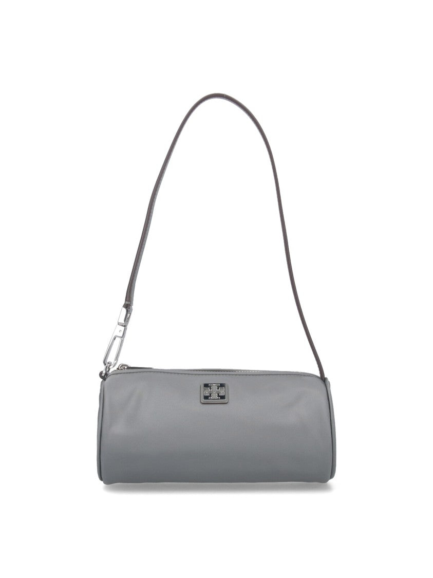 Cylindrical Grey Nylon Shoulder Bag