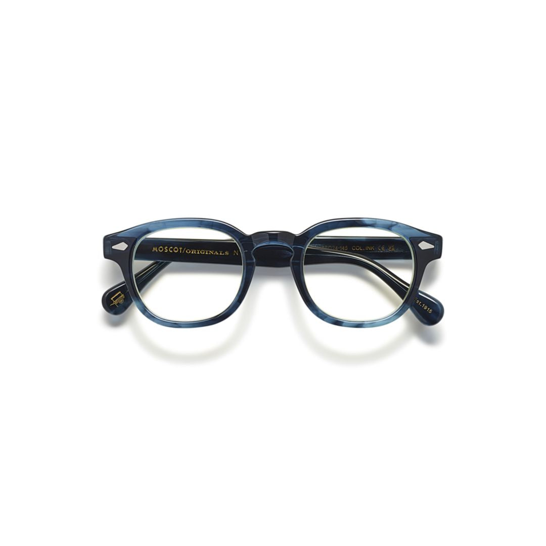 Round Acetate Eyeglasses with Deep Blue Marbled Finish