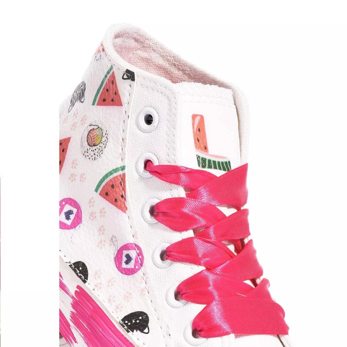 Handcrafted White Sneakers With Fuchsia Platform