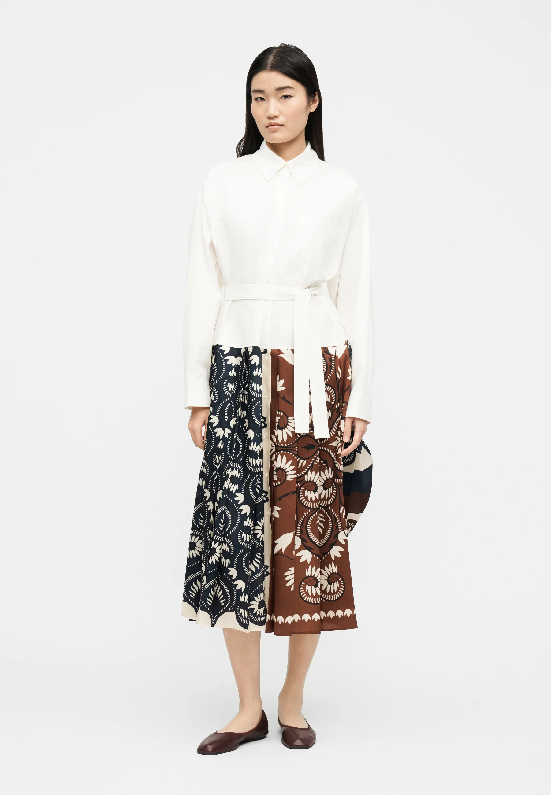 White Cotton Blend Midi Dress