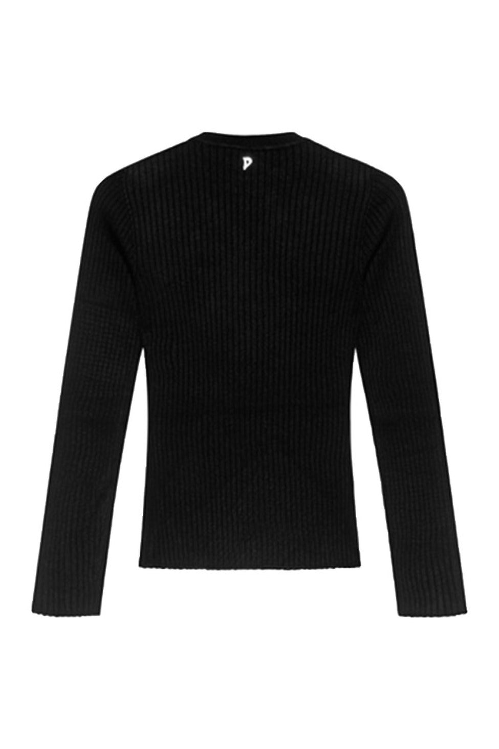 Ribbed Black Sweater With Decorative Shoulder Buttons
