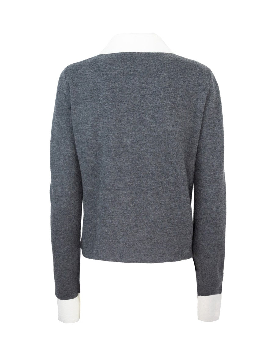 Grey Contrast Collar Cardigan