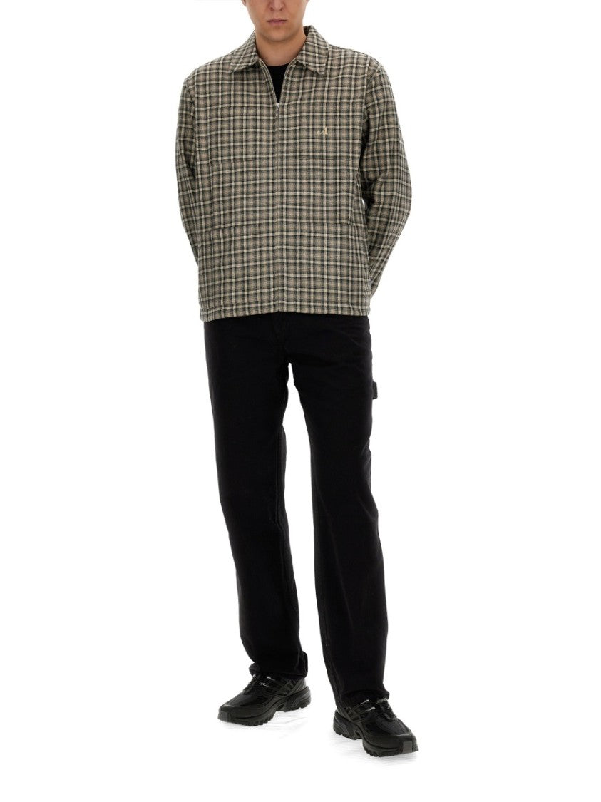 Plaid Shirt Jacket With Front Zip And Side Pockets