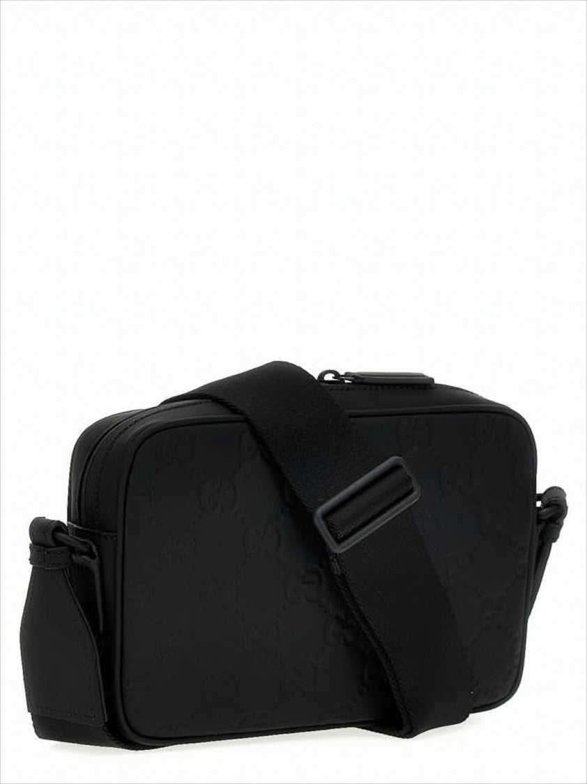 Rectangular Leather Crossbody Bag with Embossed Pattern