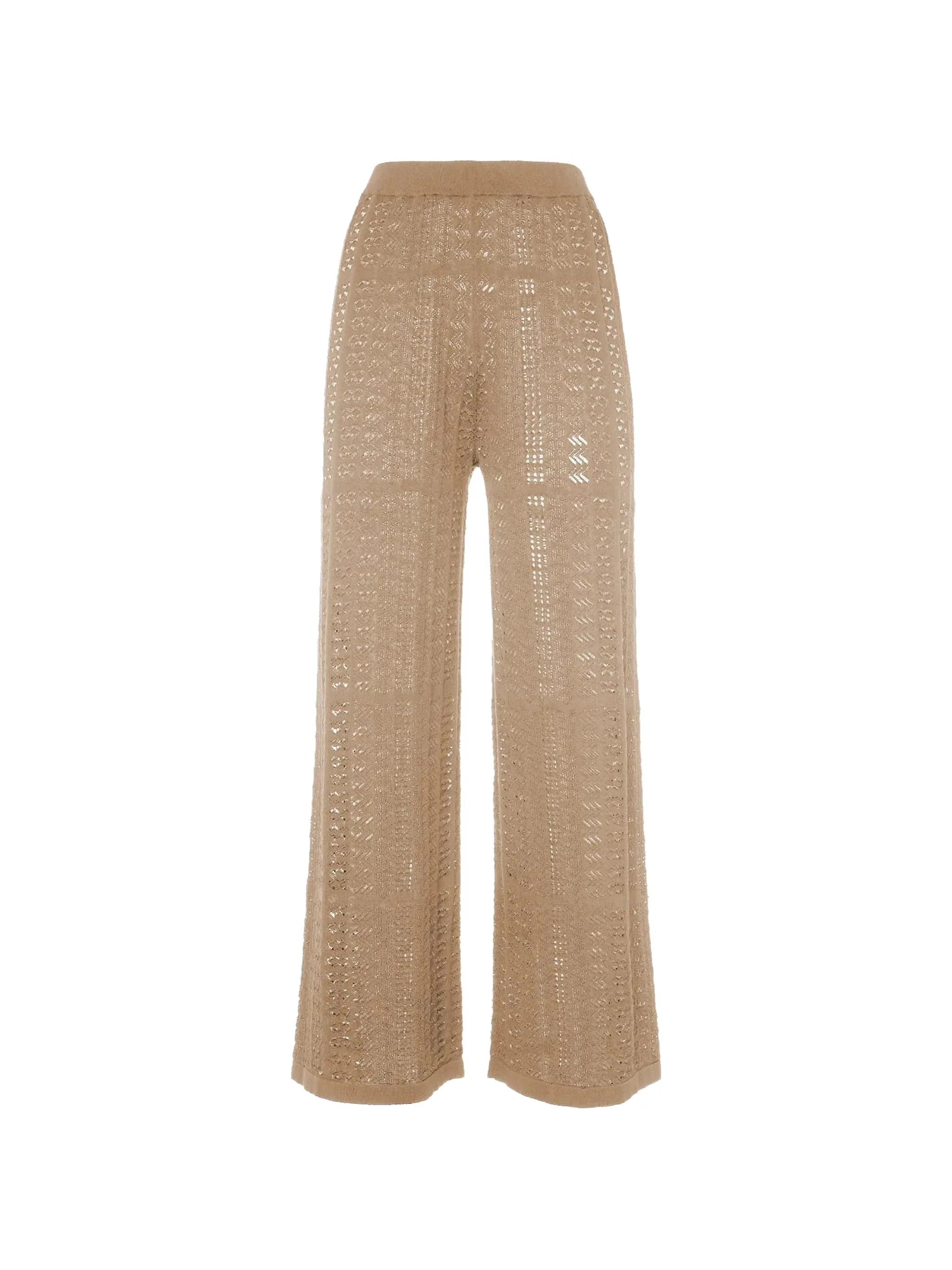 Black Pantalone Wide-Leg Open-Knit Cotton Pants