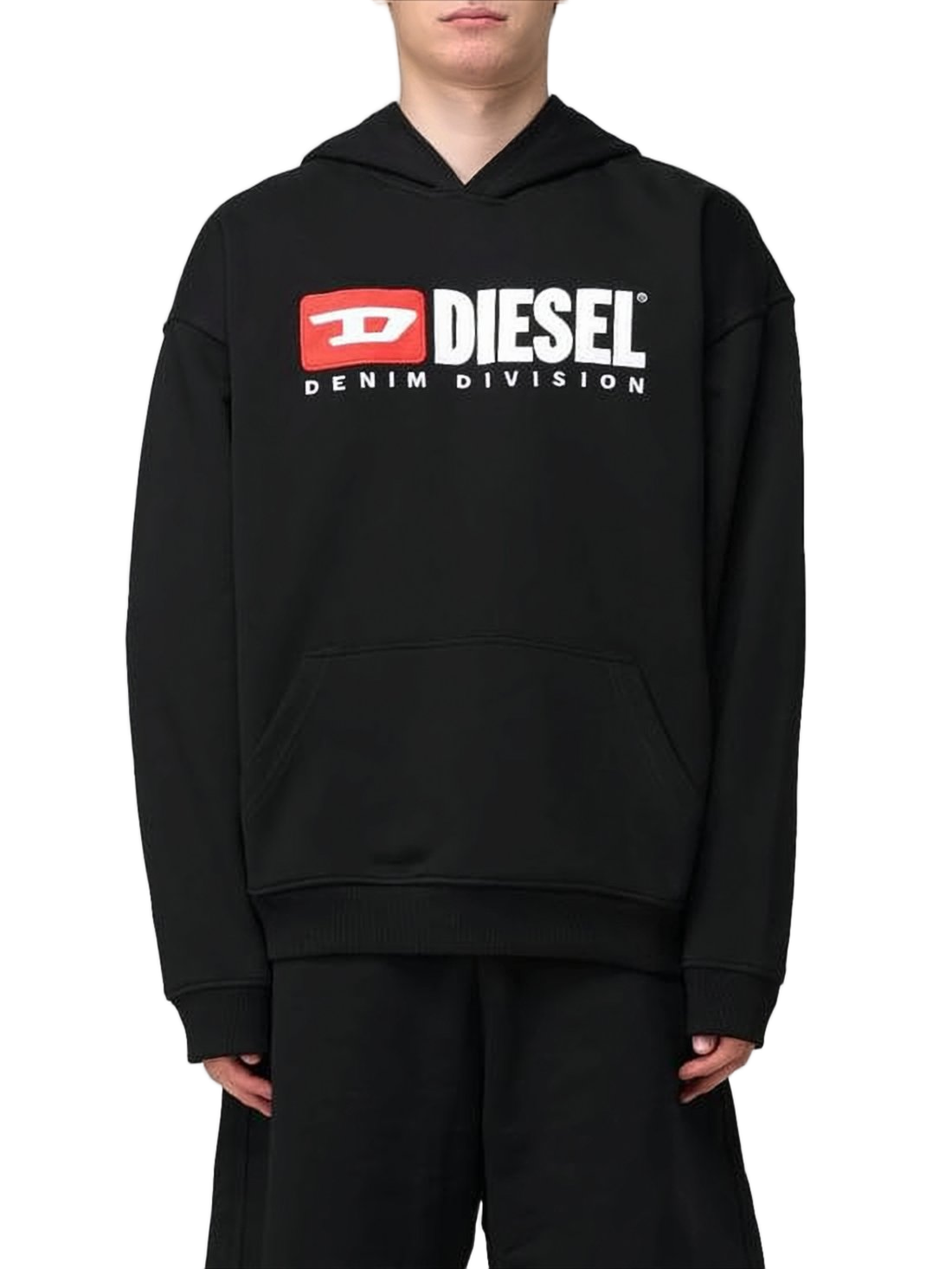 Black Hoodie with Bold Logo and Front Kangaroo Pocket
