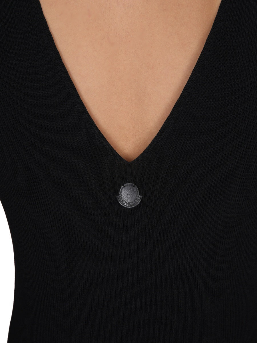 V-Neck Knit Dress with Moncler Logo Detail