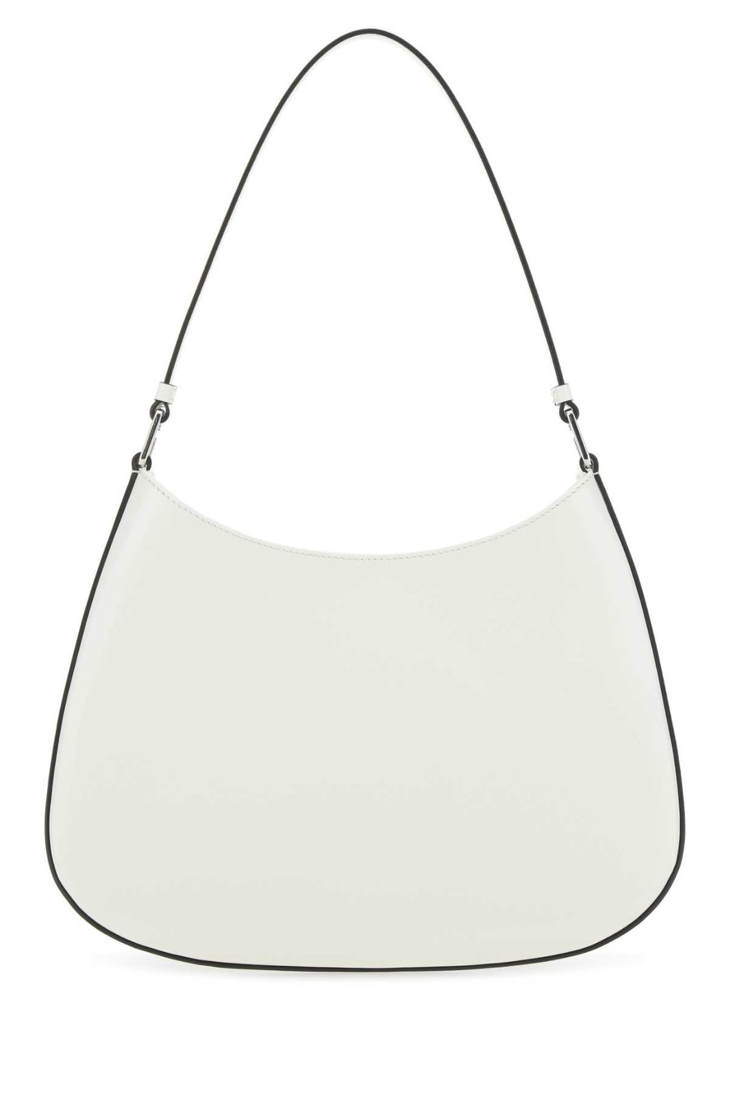 Curved White Shoulder Bag with Triangular Logo and Gold Hardware