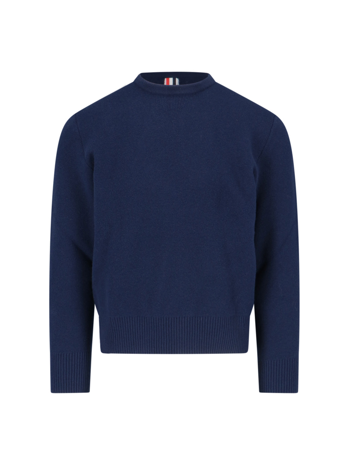 Tricolor Detail Crewneck Sweater – Blue