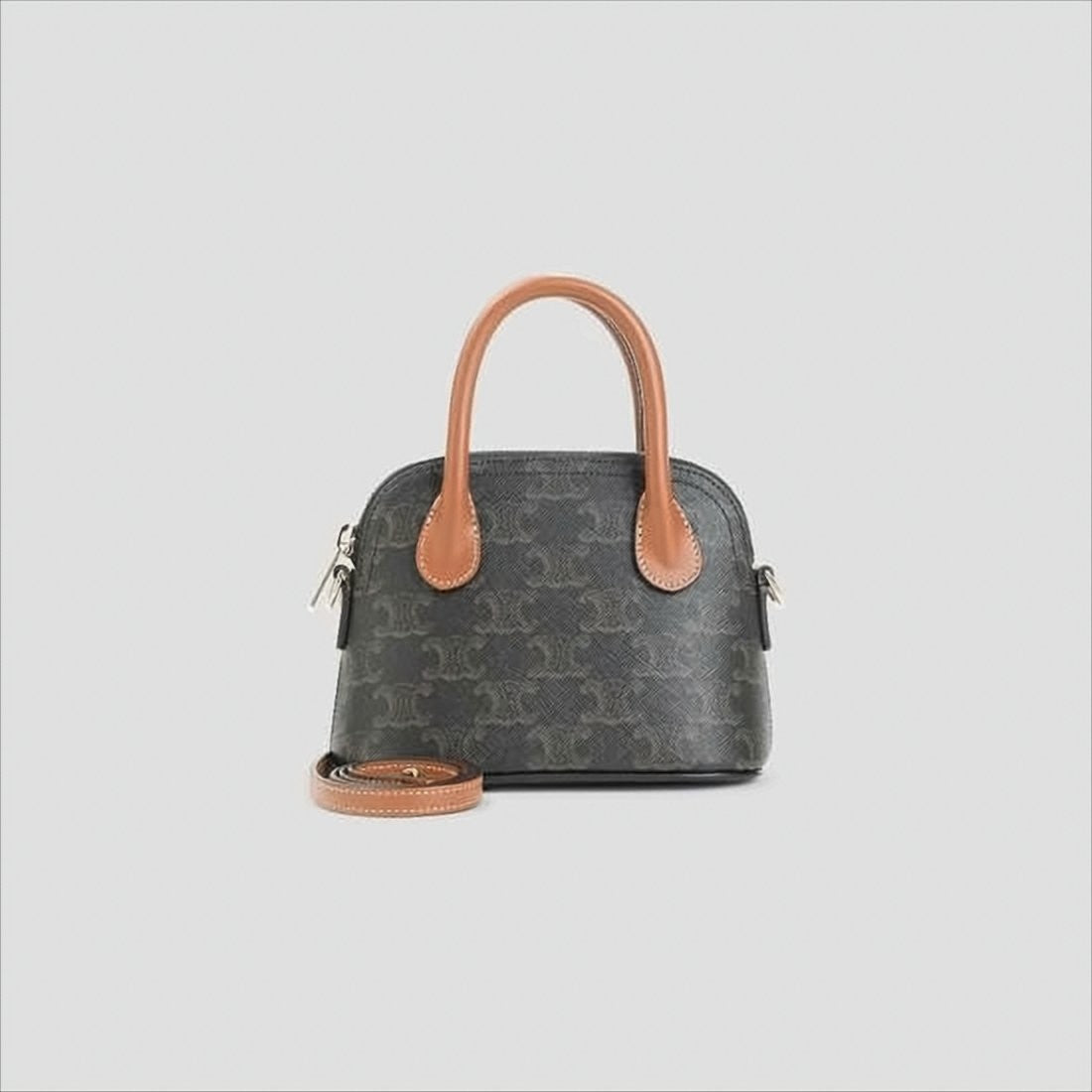 Structured Canvas Shoulder Bag with Calf Leather Trim