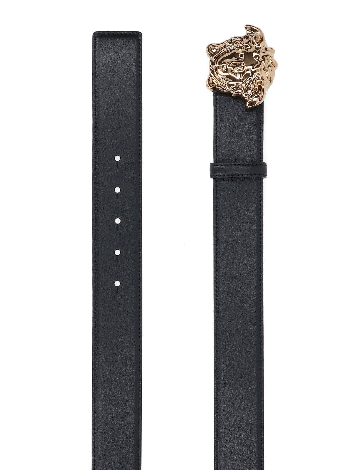 Black Leather Belt with Gold Medusa Buckle