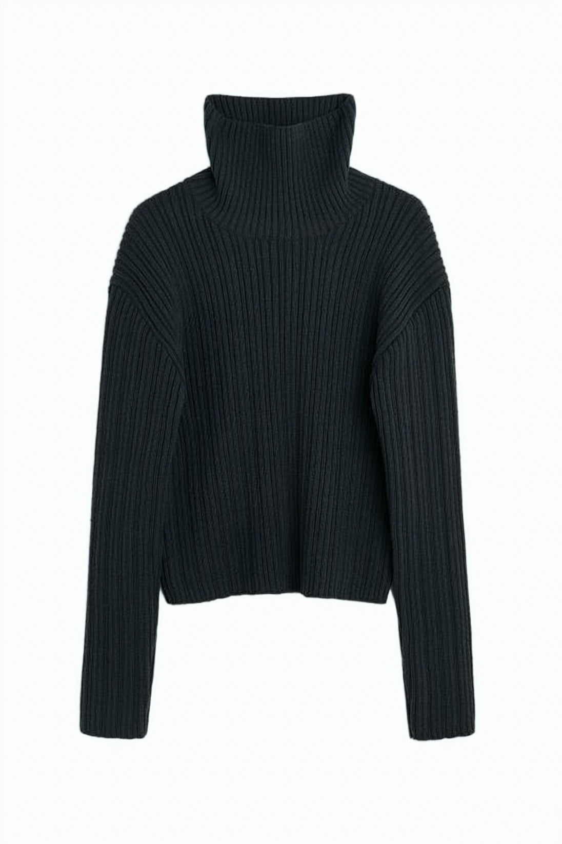 High-Collared Ribbed Knit Turtleneck Sweater