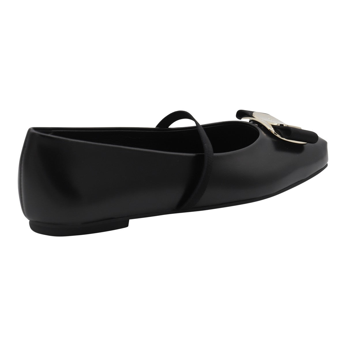 Square Toe Black Leather Flats