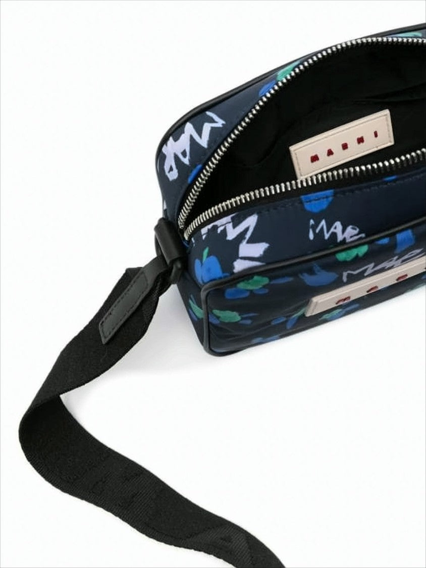 Rectangular Crossbody Bag with Floral Print and Leather Accents