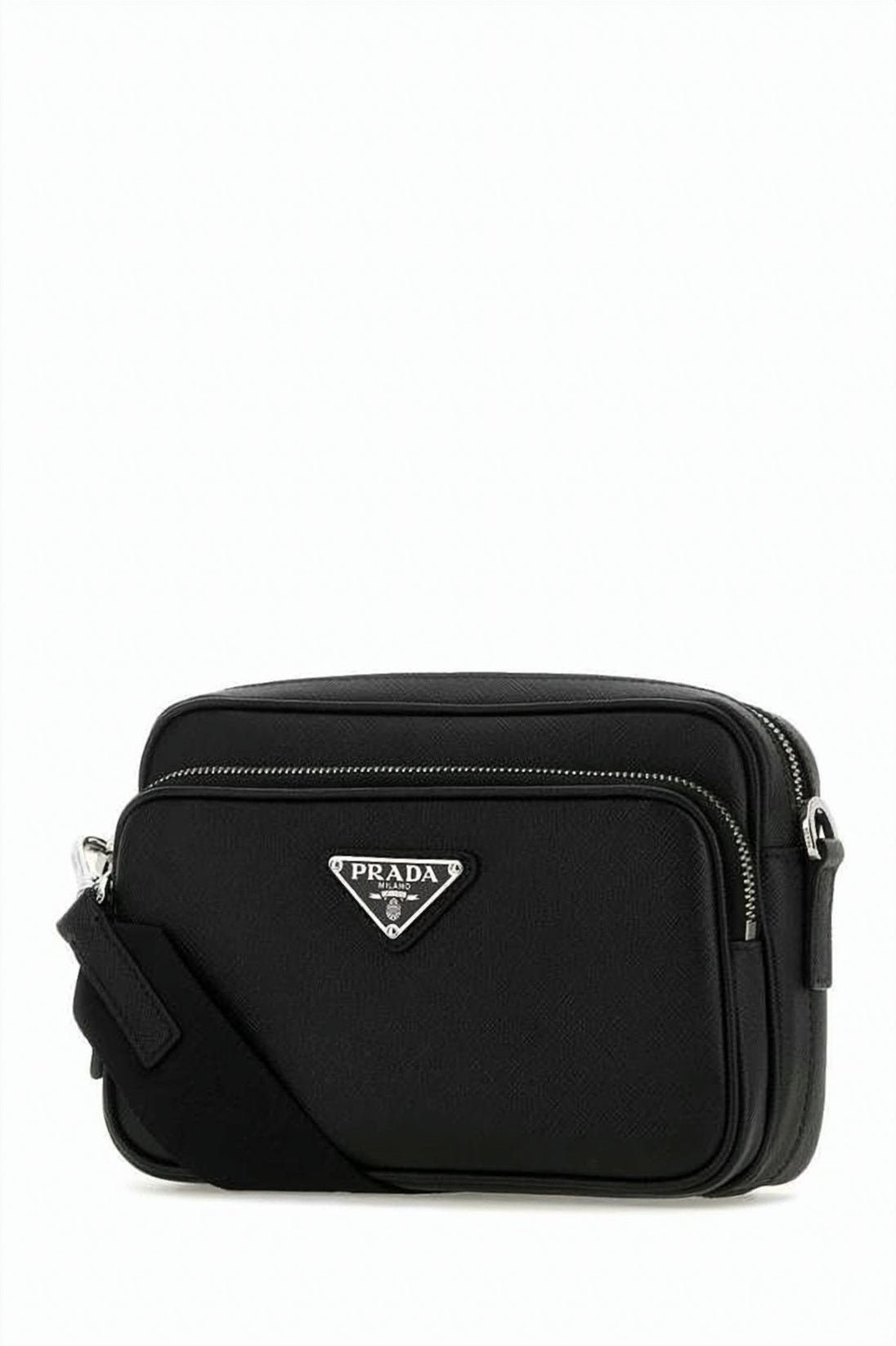 Textured Leather Crossbody Bag with Adjustable Strap and Logo Plaque