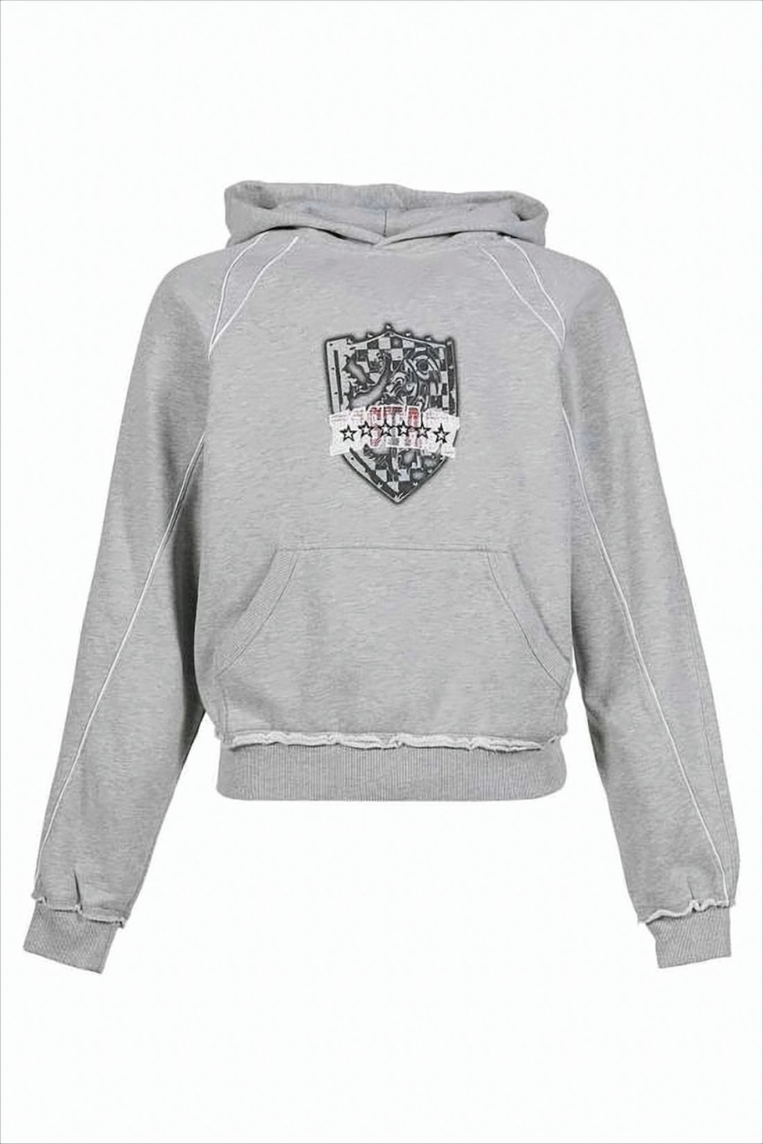Cropped Long-Sleeve Hoodie with Graphic Patch