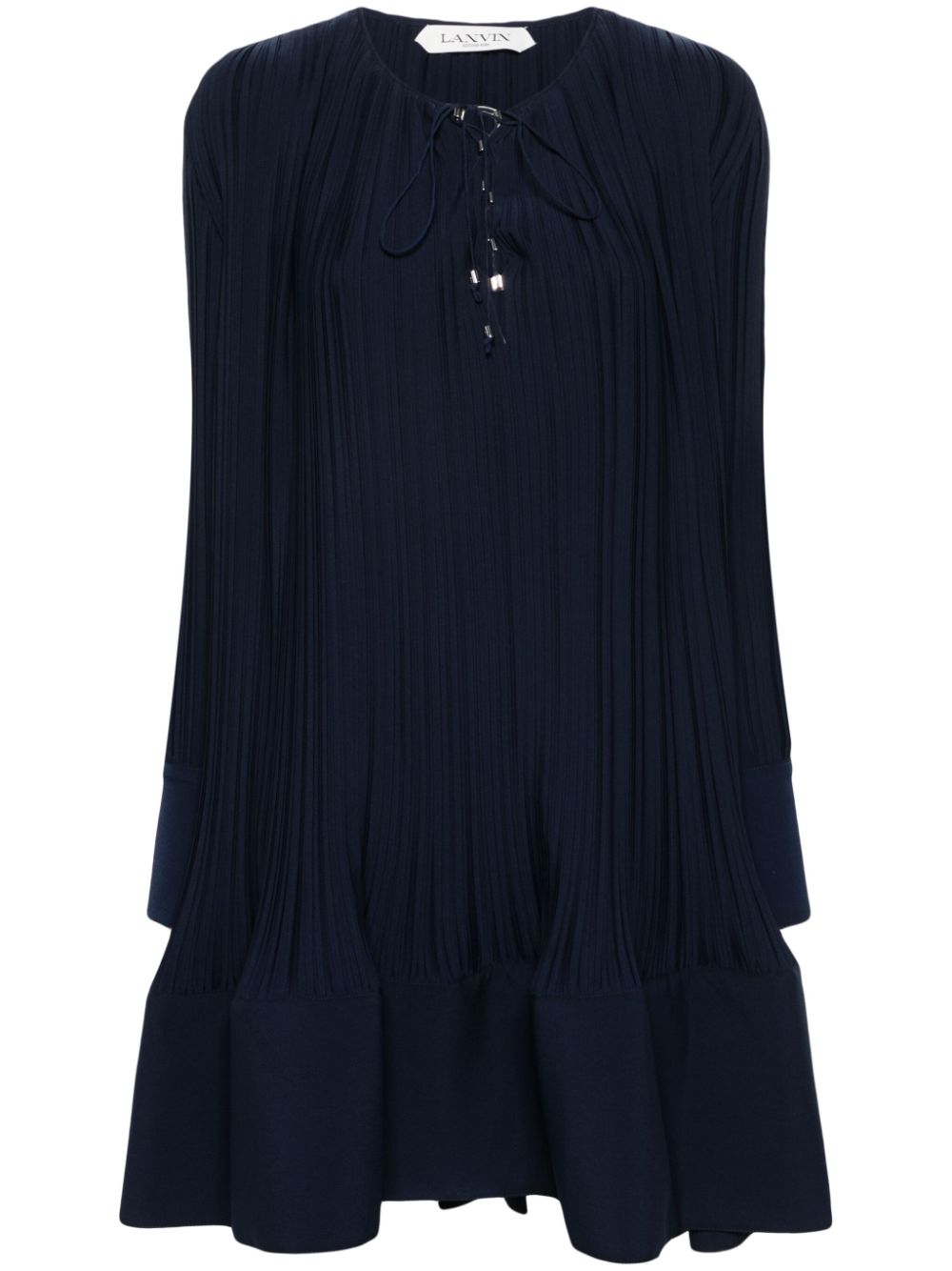 Navy Blue Plissé Effect Dress