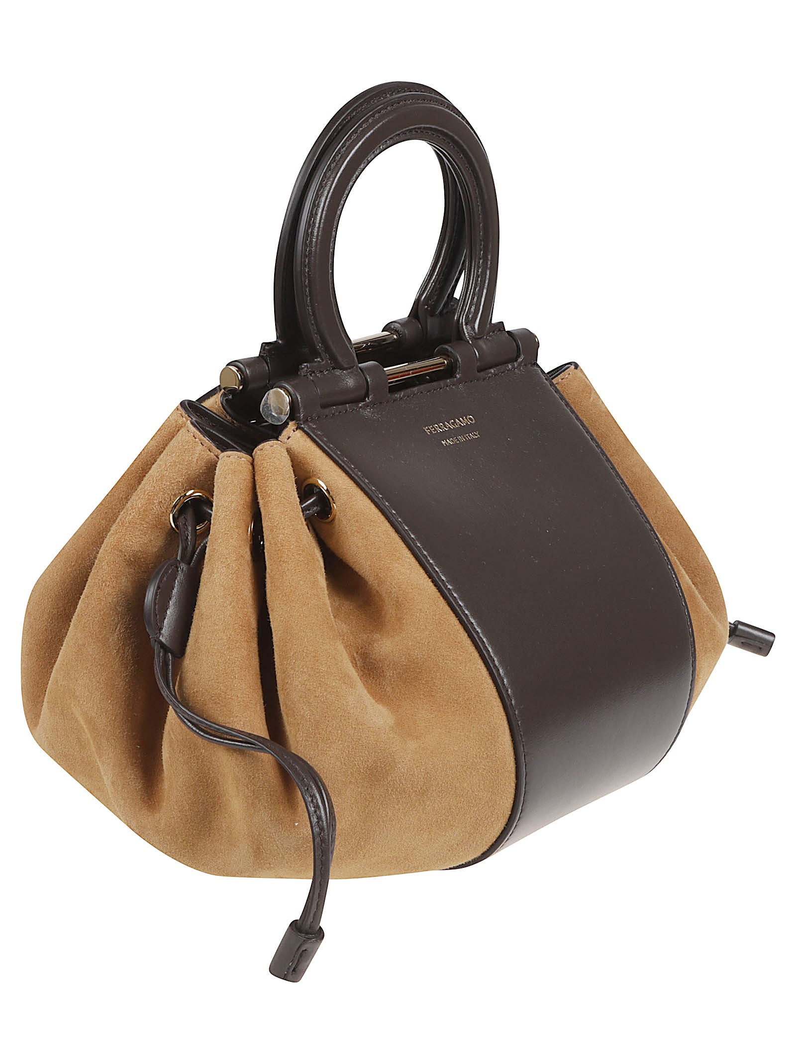 Crocodile-Embossed Suede Bucket Bag with Gancini Handle