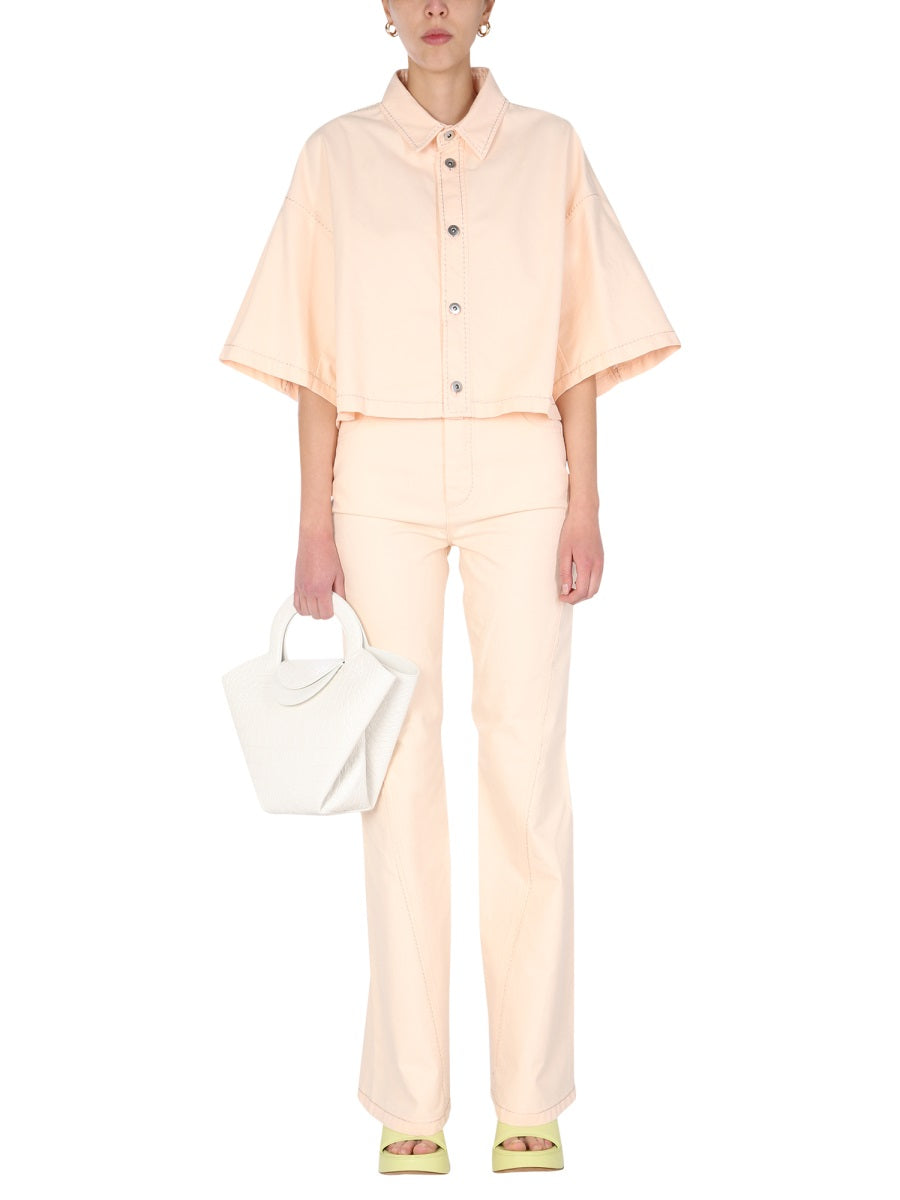 High-Waisted Flared Jeans with Front Button Closure