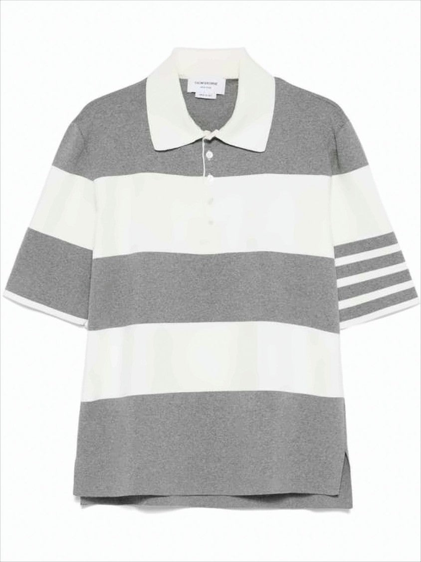 Short-Sleeved Polo Shirt with Horizontal Stripes and Classic Collar