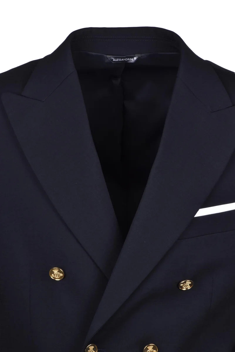 Wool Stretch Double-Breasted Jacket - Black