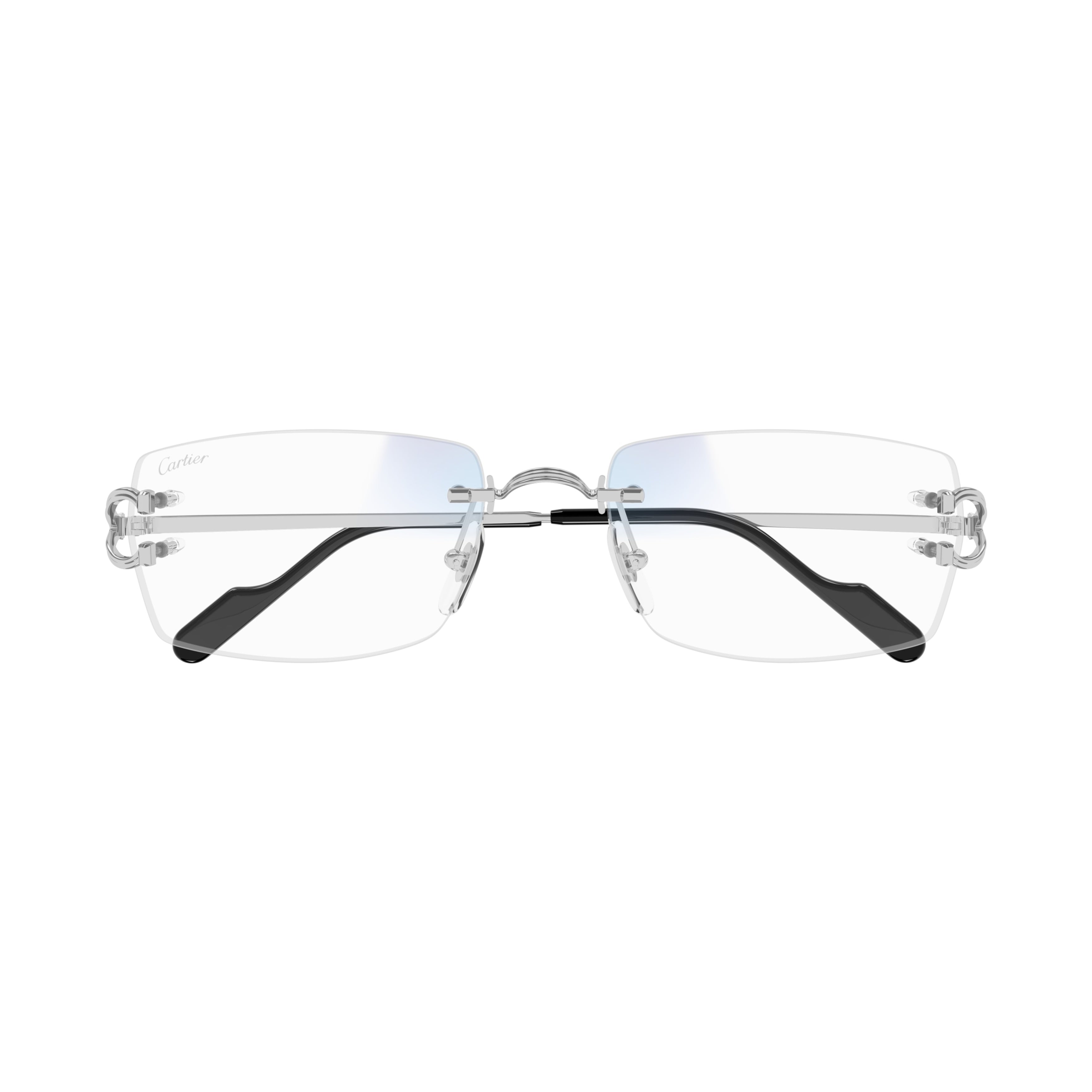 Rectangular Rimless Eyeglasses With Distinctive Curved Temples
