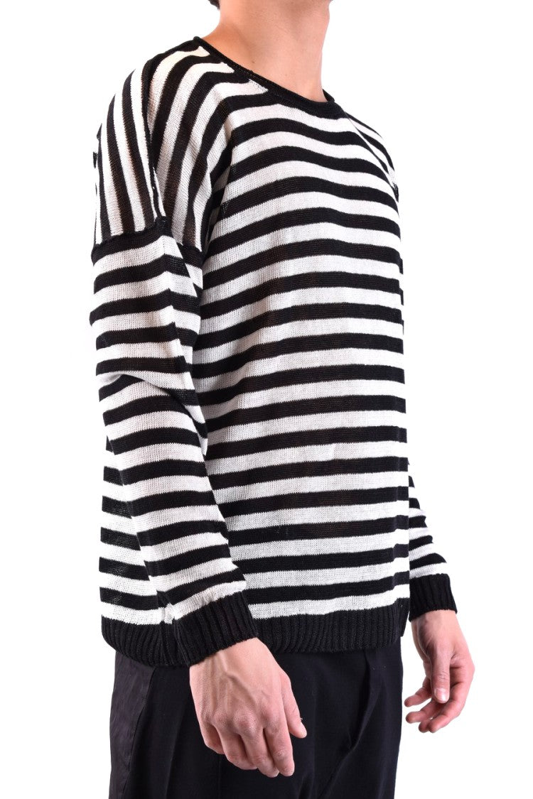 Horizontal Stripe Linen Knitwear With Relaxed Fit
