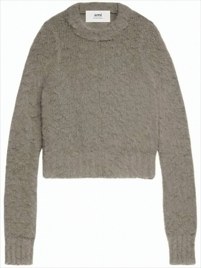Cropped Fuzzy Knit Sweater with Unique Texture