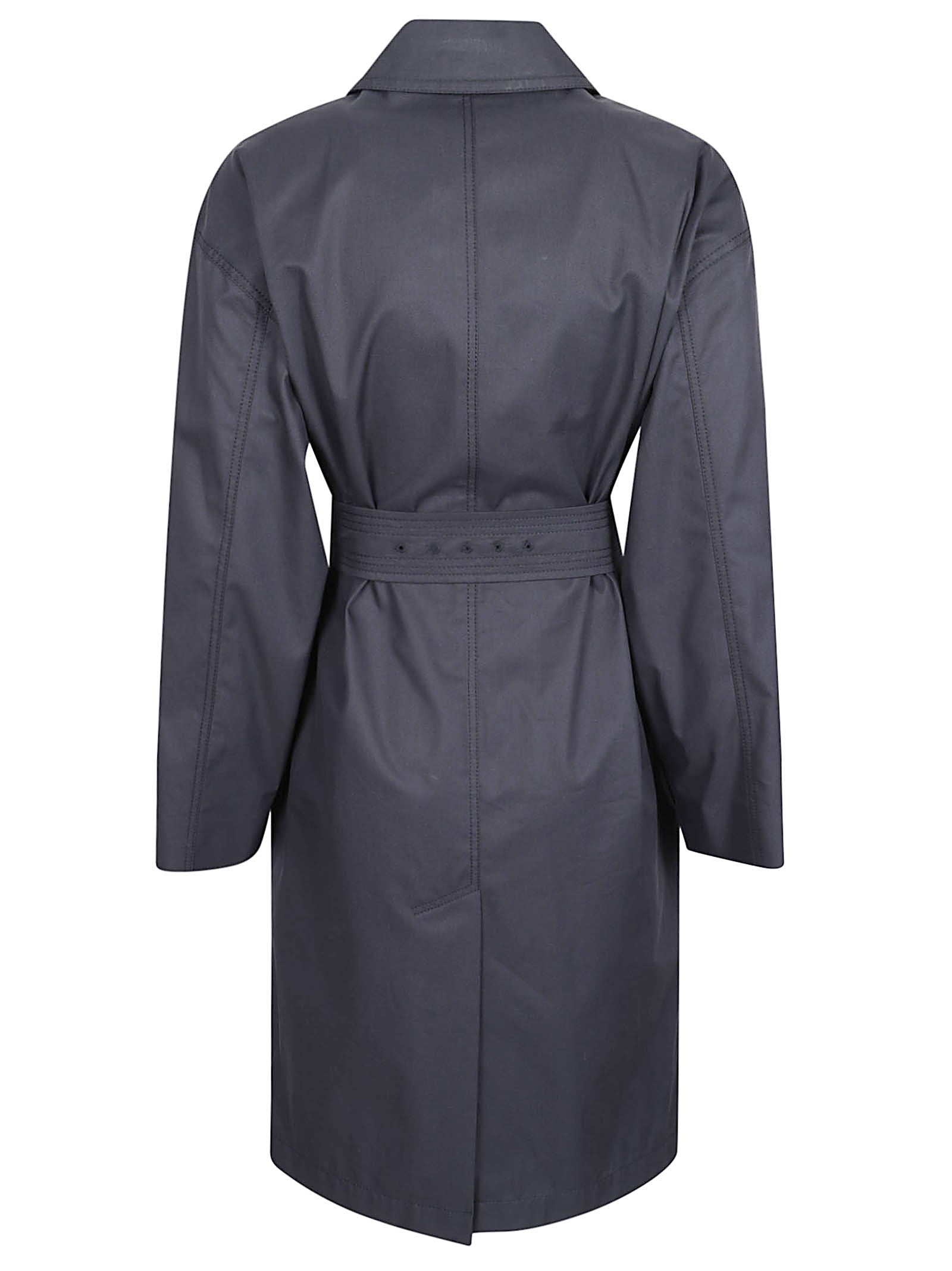 Structured Double-Breasted Coat with Wide Collar and Belted Waist