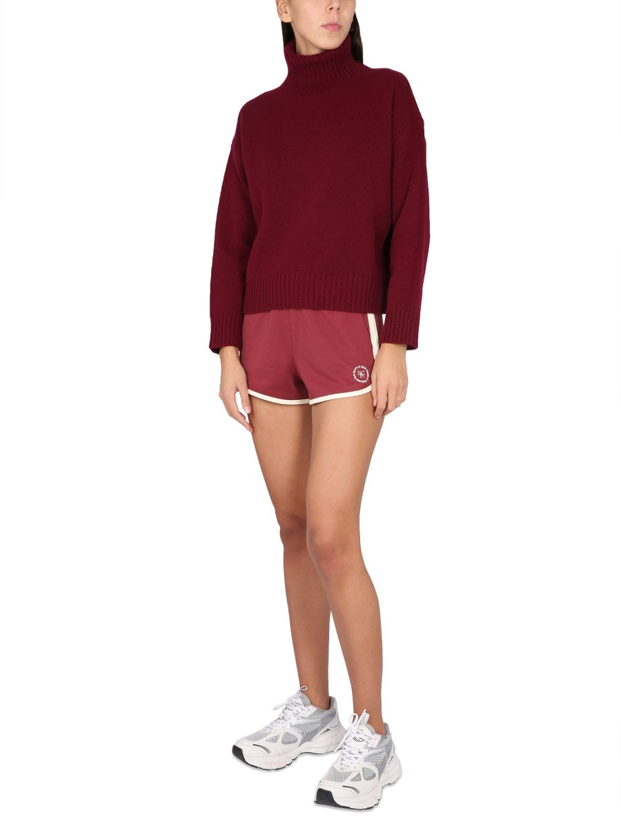Cropped Turtleneck Sweater With Ribbed Texture