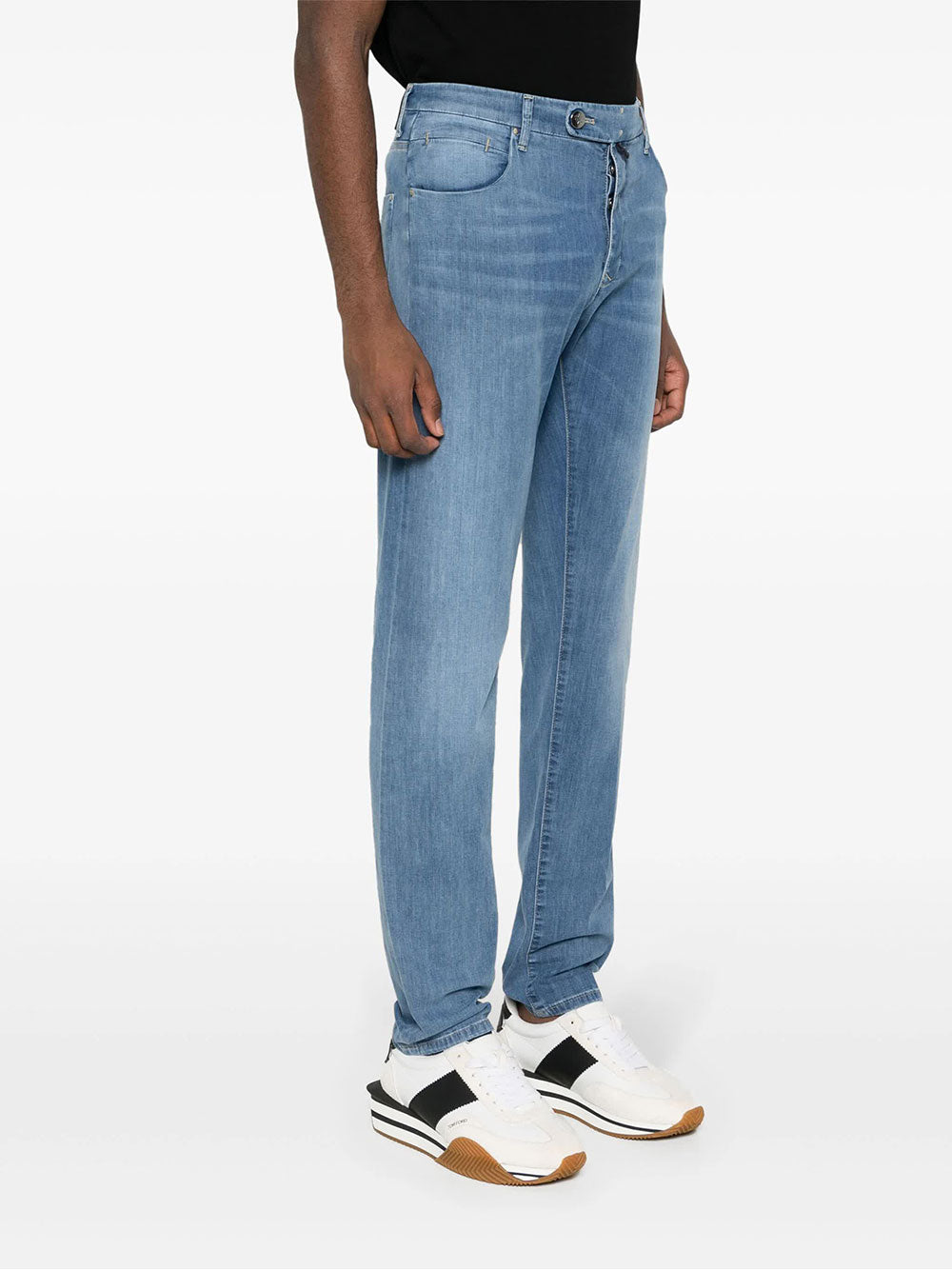 Blue Pantalone Straight-Leg Denim Stretch Pants