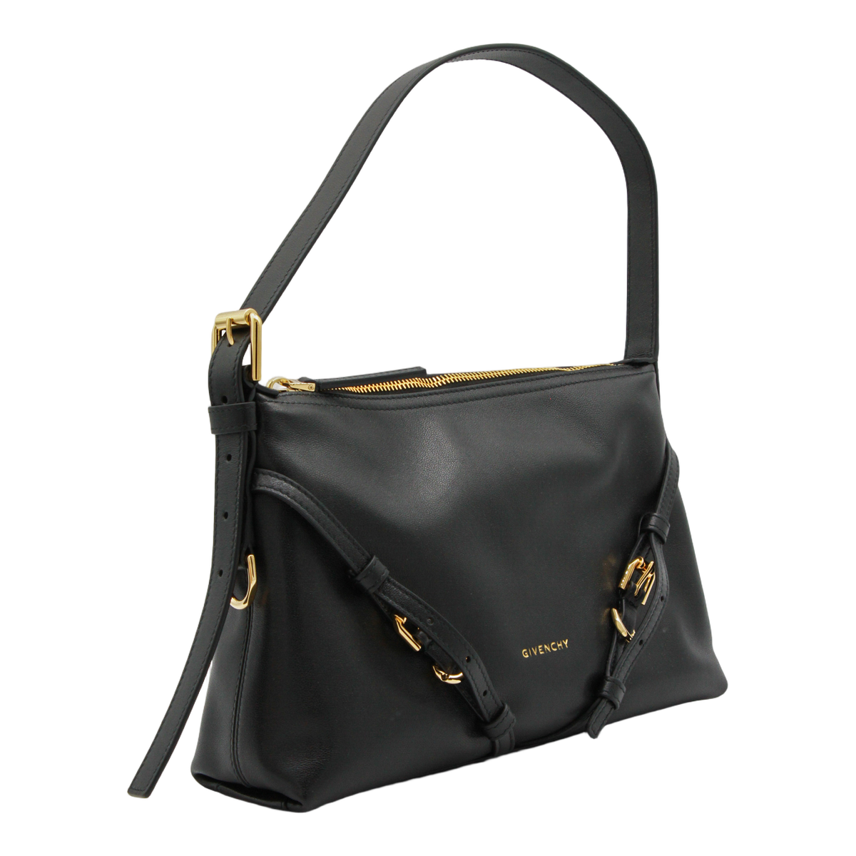 Structured Black Handbag with Gold-tone Accents