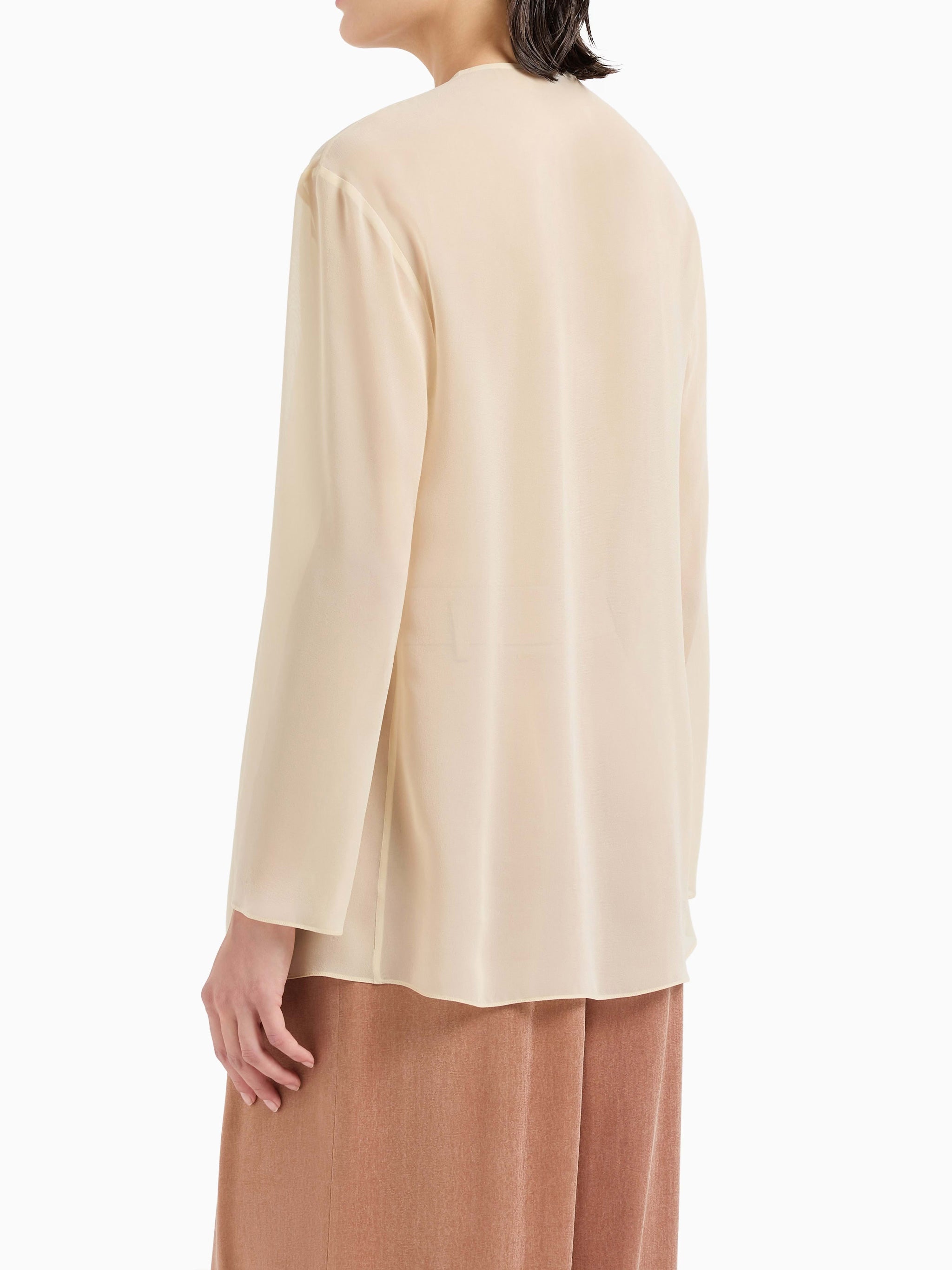 Fluid Georgette Silk Blouse with Concealed Button Closure