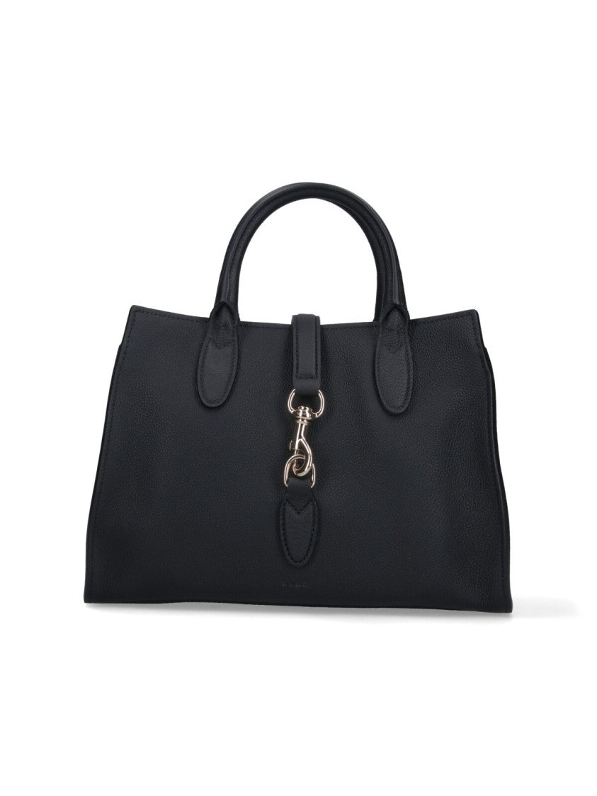 Black Pebbled Leather Medium Tote Bag