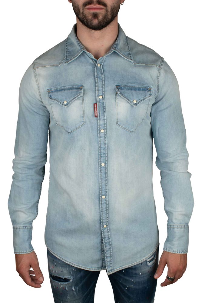 Light Blue Cotton Denim Western Shirt